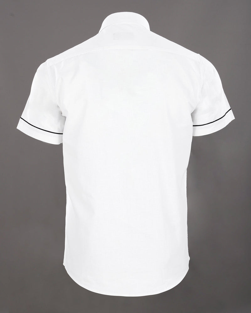 Bright White with Black Piping Luxurious Linen Shirt