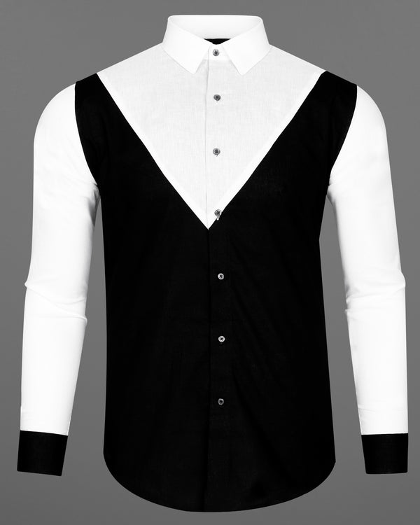 Jade Black with White Patterned Luxurious Linen Shirt
