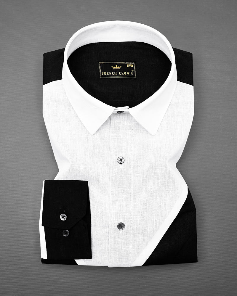 Jade Black with White Patterned Luxurious Linen Shirt