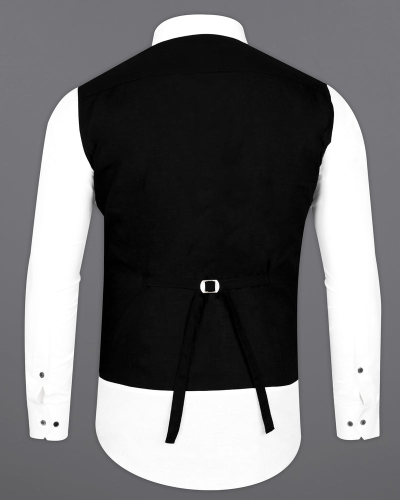 Bright White with black waistcoat Patterned Luxurious Linen Shirt