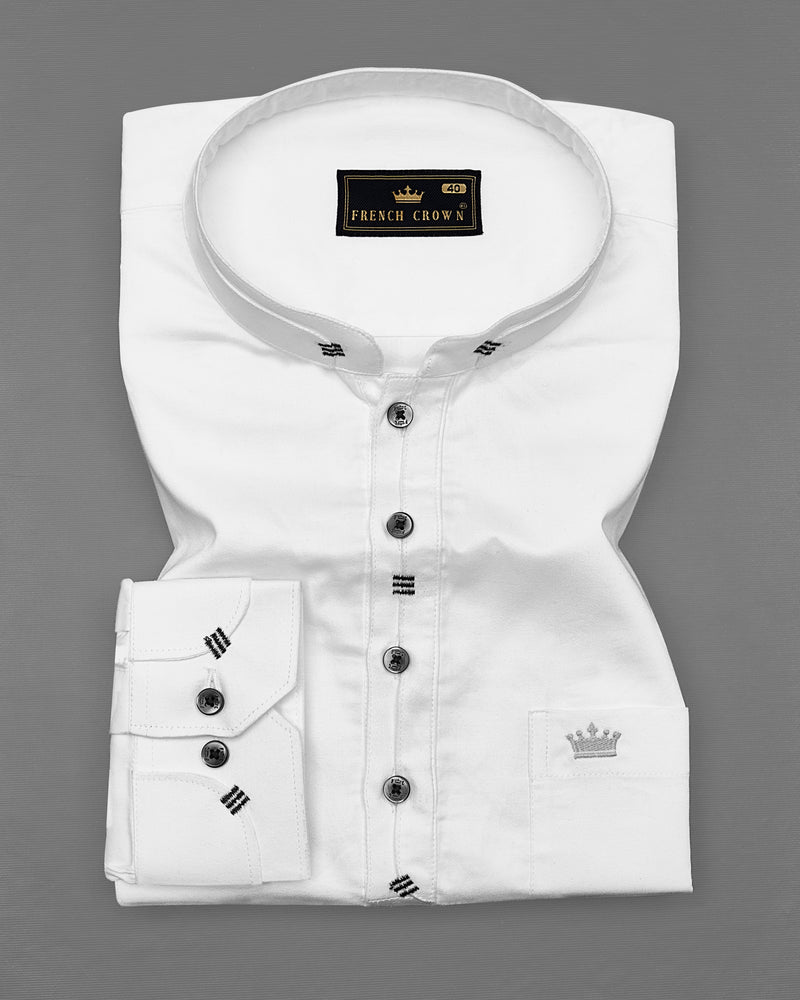 Bright White Designer Super Soft Kurta Style Giza Cotton Shirt