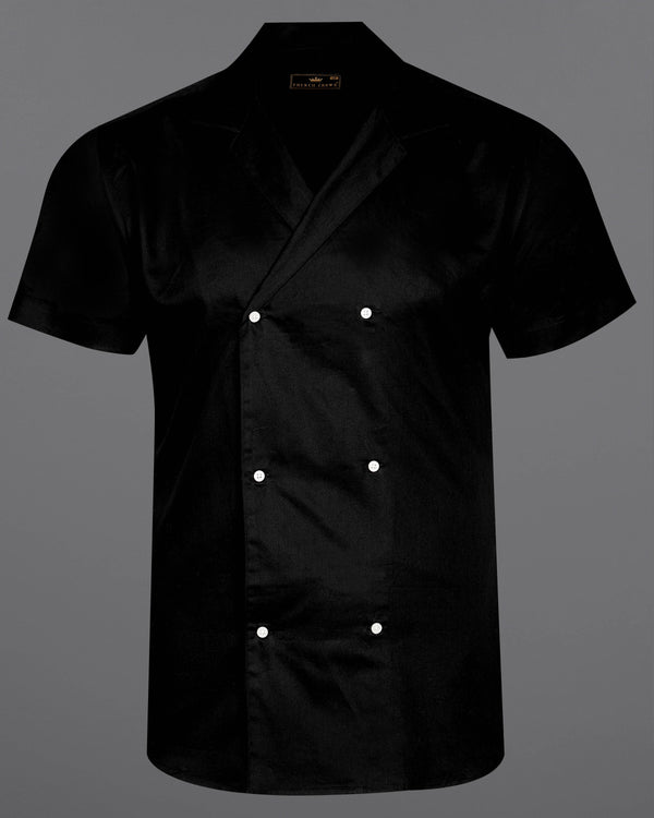 Jade Black Double-Breasted Premium Cotton Designer Summer Shirt