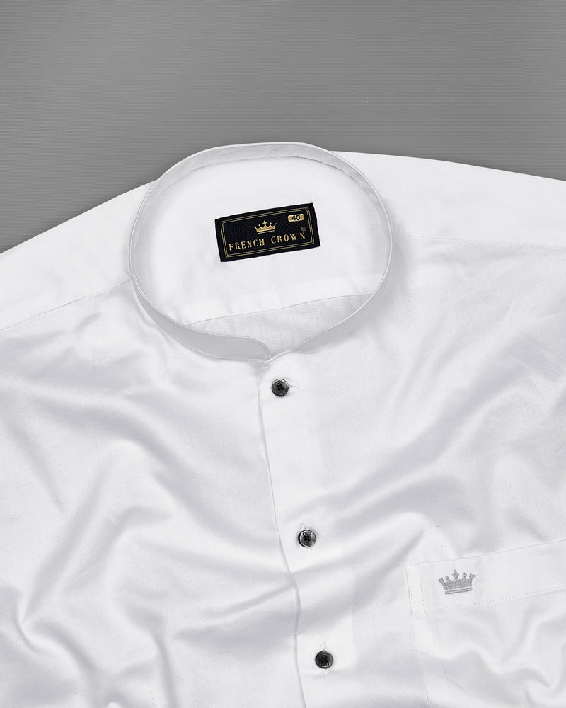 Snow White Mandarin Collar Premium Satin Shirt