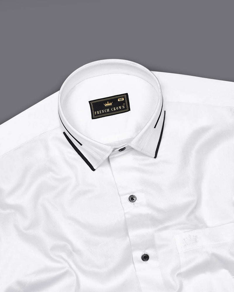 Bright White with Black Patterned Premium Satin Shirt