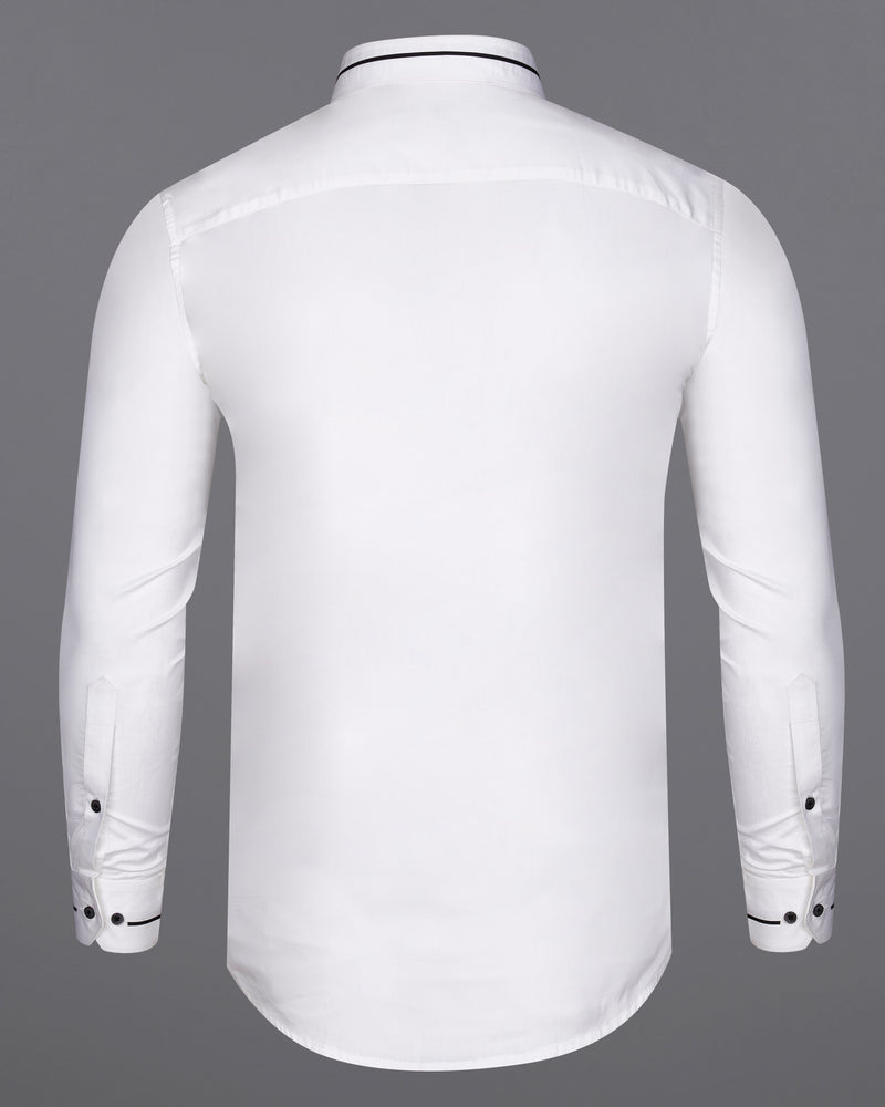 Bright White with Black Patterned Premium Satin Shirt