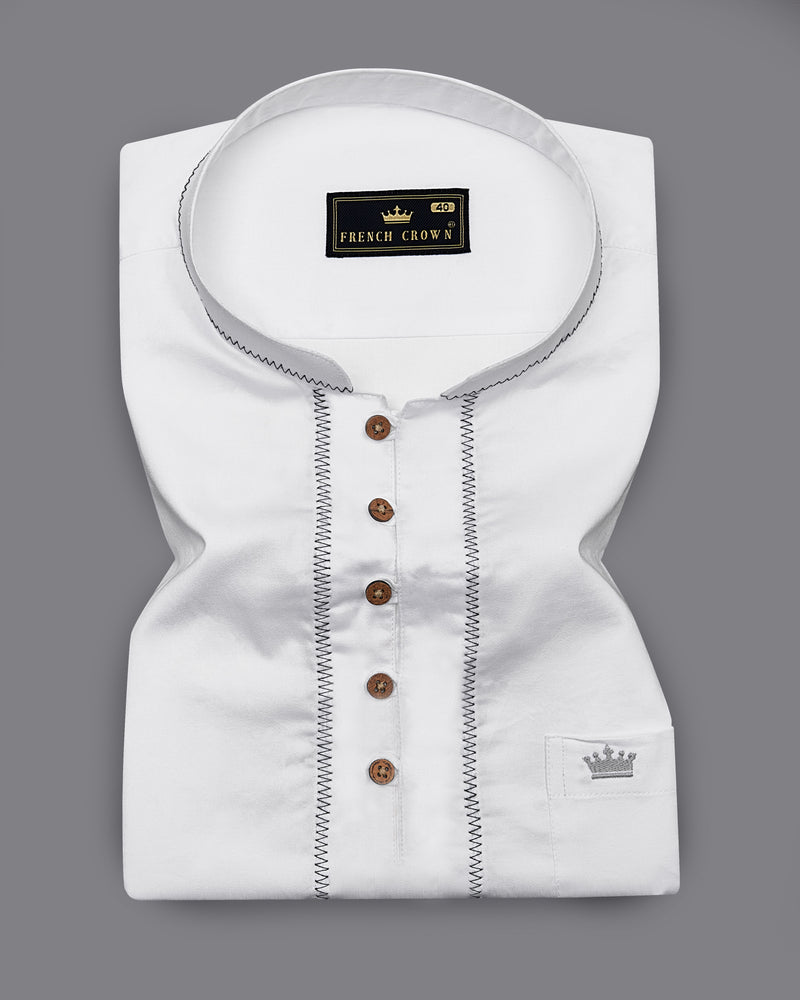 Bright White Zigzag patterned Premium Cotton Kurta Shirt