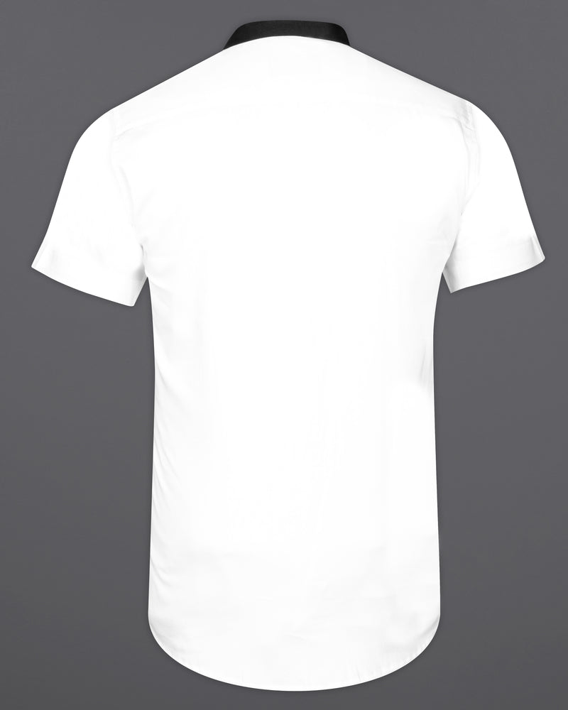 Bright White with Black Patch work Mandarin Collar Premium Satin Shirt