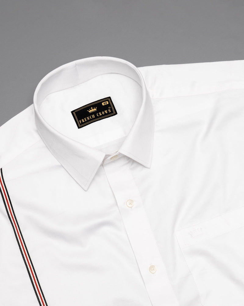 Bright White with Salomie and Black Triple Stripes Premium Satin Shirt