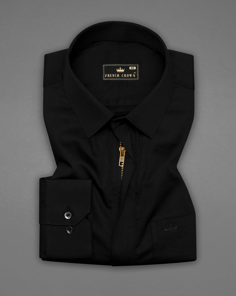 Jade Black Premium Satin Zipper Shirt