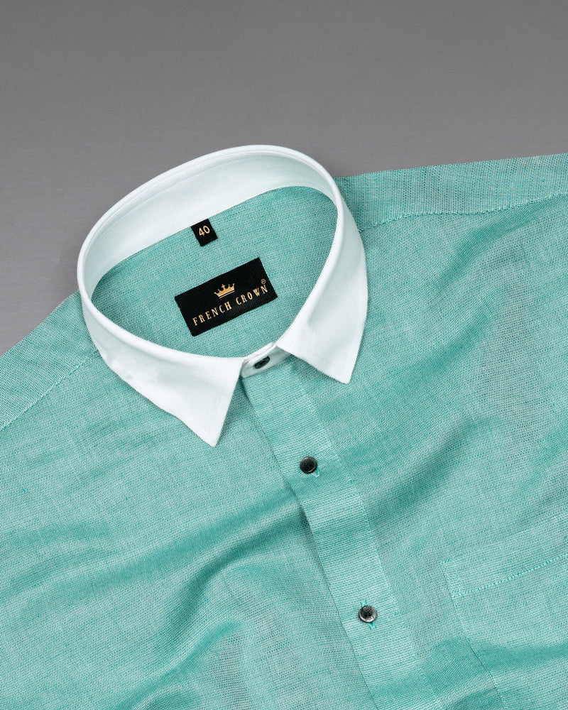 Acapulco Green with White Collar Luxurious Linen Shirt 5733-WCC-BLK-38, 5733-WCC-BLK-H-38, 5733-WCC-BLK-39, 5733-WCC-BLK-H-39, 5733-WCC-BLK-40, 5733-WCC-BLK-H-40, 5733-WCC-BLK-42, 5733-WCC-BLK-H-42, 5733-WCC-BLK-44, 5733-WCC-BLK-H-44, 5733-WCC-BLK-46, 5733-WCC-BLK-H-46, 5733-WCC-BLK-48, 5733-WCC-BLK-H-48, 5733-WCC-BLK-50, 5733-WCC-BLK-H-50, 5733-WCC-BLK-52, 5733-WCC-BLK-H-52