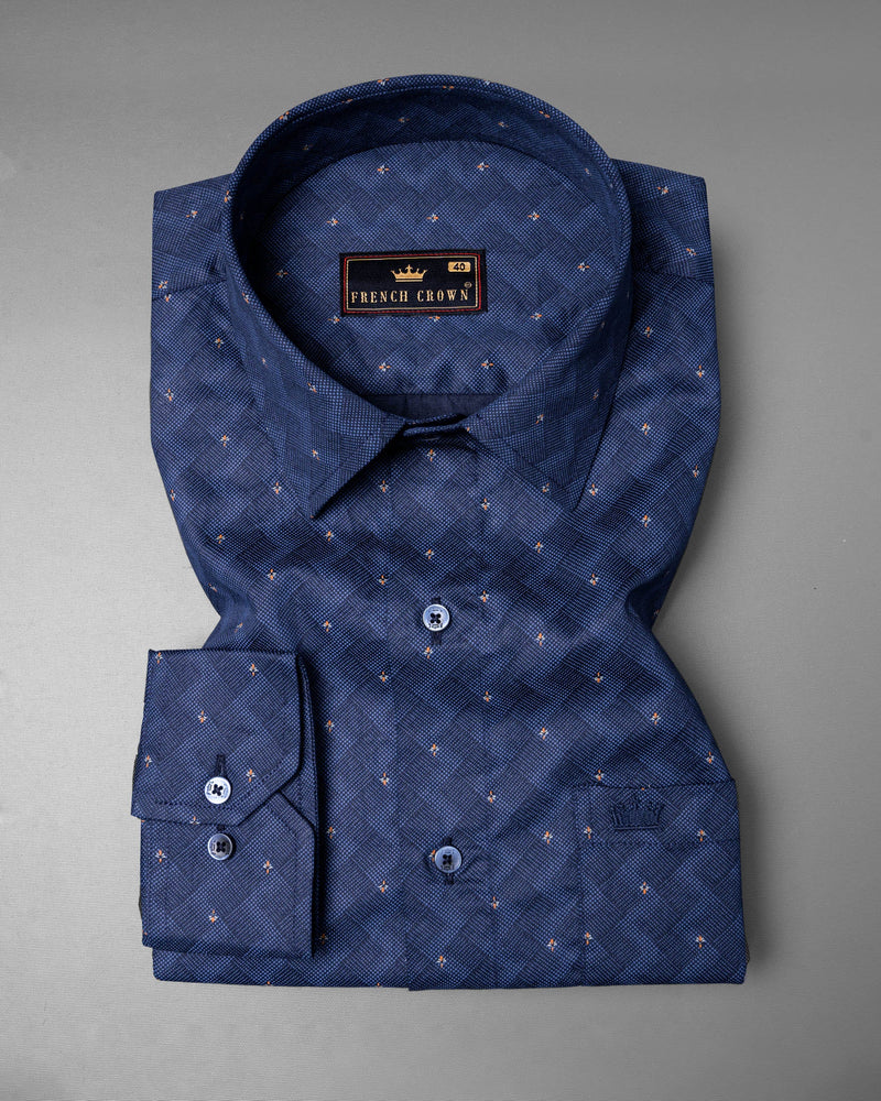 Marriner Blue and Jaffa Orange Geometrical Print Super Soft Premium Cotton Shirt 5836-BLE-38, 5836-BLE-H-38, 5836-BLE-39, 5836-BLE-H-39, 5836-BLE-40, 5836-BLE-H-40, 5836-BLE-42, 5836-BLE-H-42, 5836-BLE-44, 5836-BLE-H-44, 5836-BLE-46, 5836-BLE-H-46, 5836-BLE-48, 5836-BLE-H-48, 5836-BLE-50, 5836-BLE-H-50, 5836-BLE-52, 5836-BLE-H-52