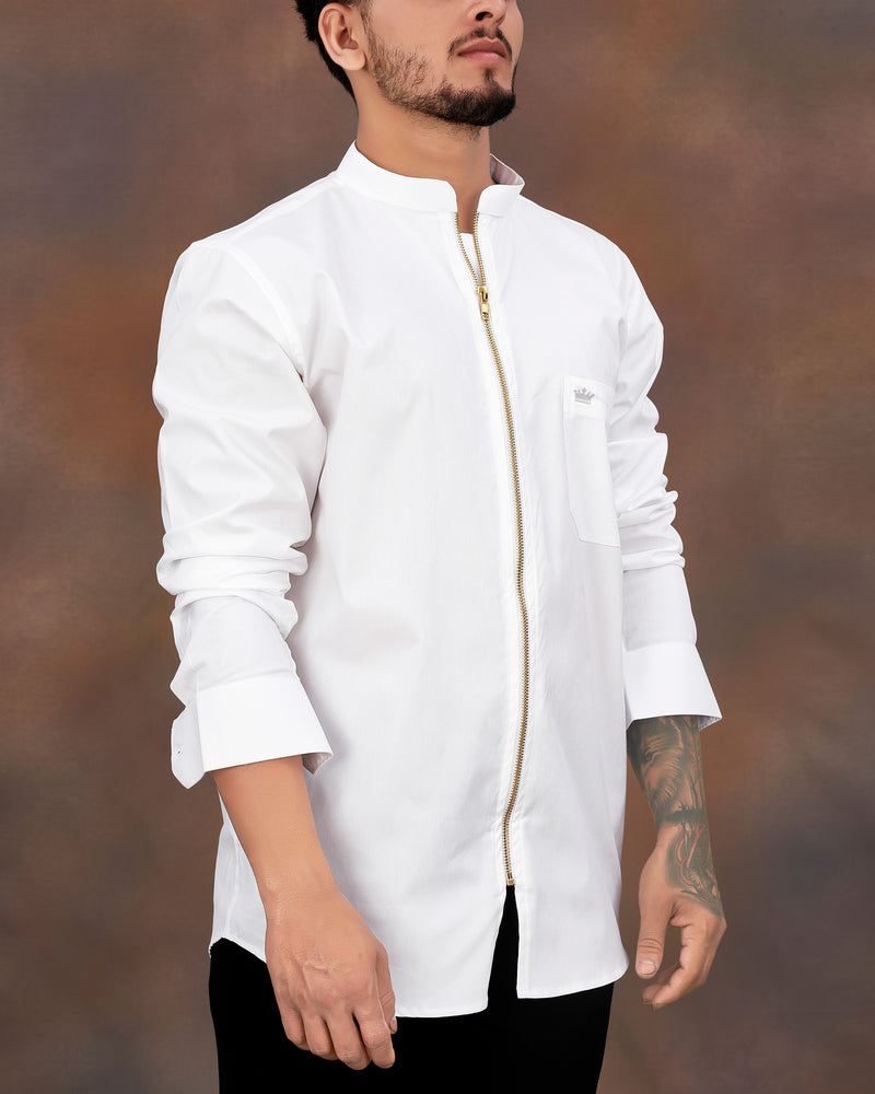 Bright White Oxford Zipper Closure Stretchable Overshirt