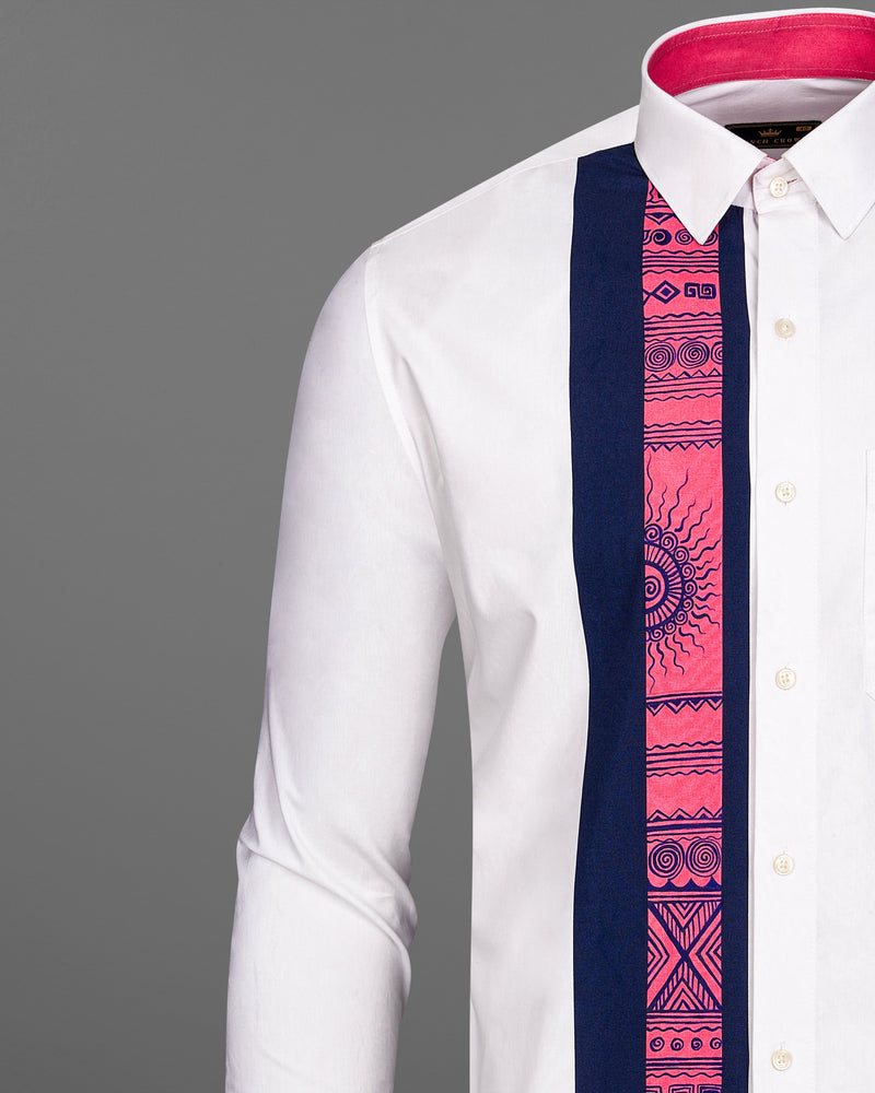 Bright White with Mirage Blue and Cabaret Pink Tribal Artwork Hand Painted Premium Cotton Shirt 5883-ART-2CP-38, 5883-ART-2CP-H-38, 5883-ART-2CP-39, 5883-ART-2CP-H-39, 5883-ART-2CP-40, 5883-ART-2CP-H-40, 5883-ART-2CP-42, 5883-ART-2CP-H-42, 5883-ART-2CP-44, 5883-ART-2CP-H-44, 5883-ART-2CP-46, 5883-ART-2CP-H-46, 5883-ART-2CP-48, 5883-ART-2CP-H-48, 5883-ART-2CP-50, 5883-ART-2CP-H-50, 5883-ART-2CP-52, 5883-ART-2CP-H-52