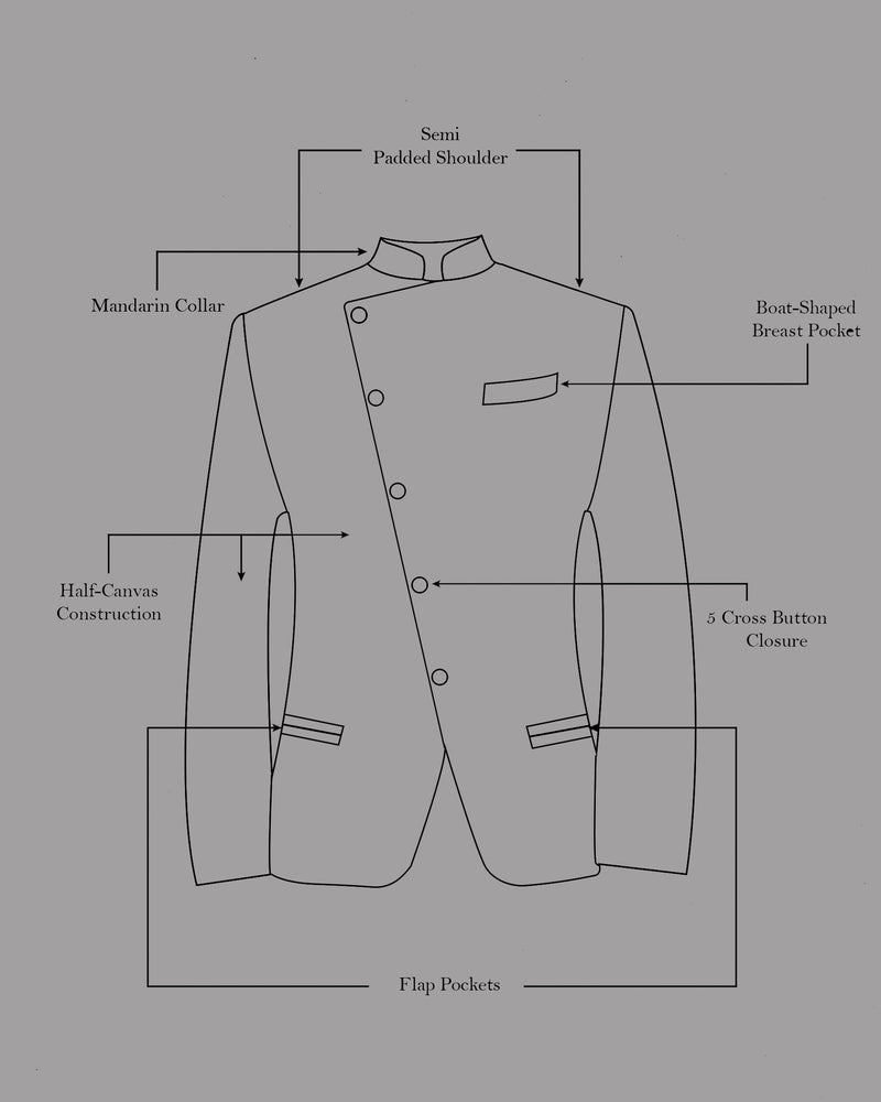 Ebony Grey Cross Buttoned Bandhgala Premium Cotton Blazer