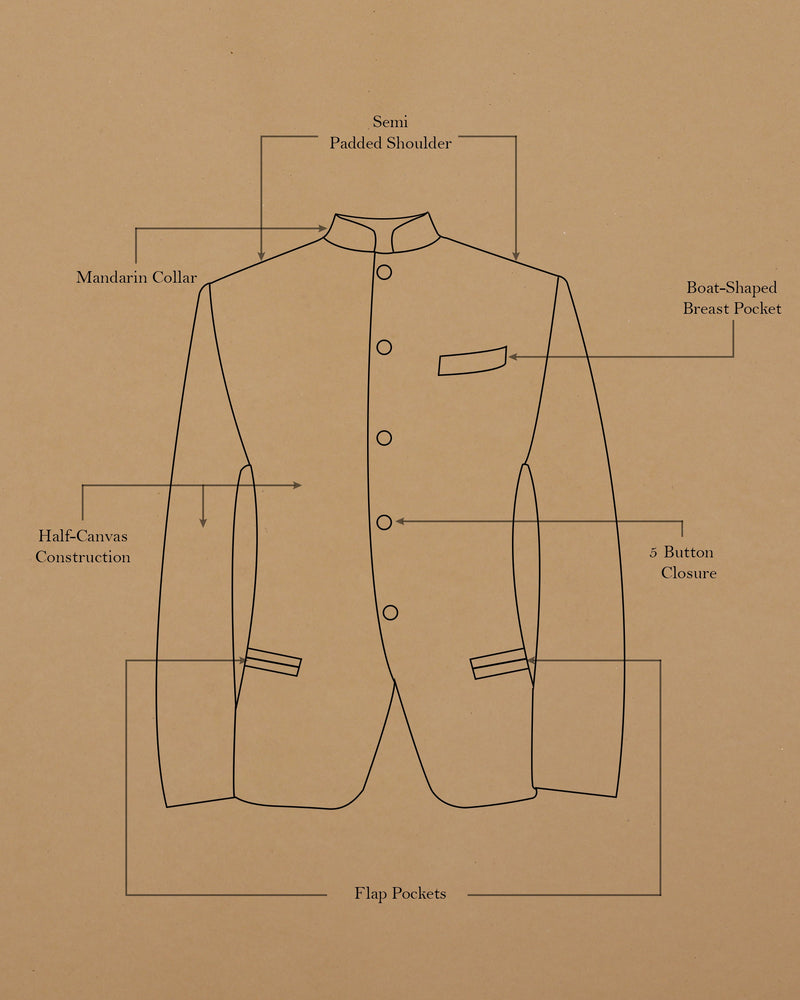 Jade Black Bandhgala/Mandarin Wool blend Suit