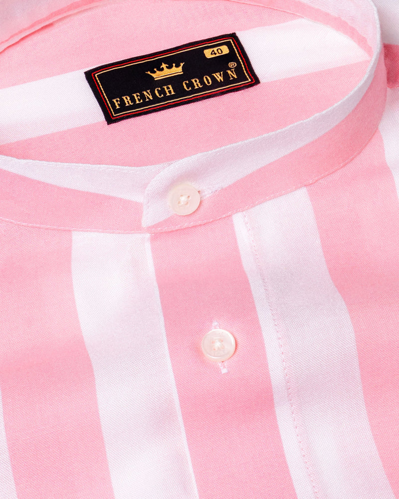 Kawaii Pink with Bright White Thick Striped Premium Tencel Shirt 6039-M-38, 6039-M-H-38, 6039-M-39, 6039-M-H-39, 6039-M-40, 6039-M-H-40, 6039-M-42, 6039-M-H-42, 6039-M-44, 6039-M-H-44, 6039-M-46, 6039-M-H-46, 6039-M-48, 6039-M-H-48, 6039-M-50, 6039-M-H-50, 6039-M-52, 6039-M-H-52