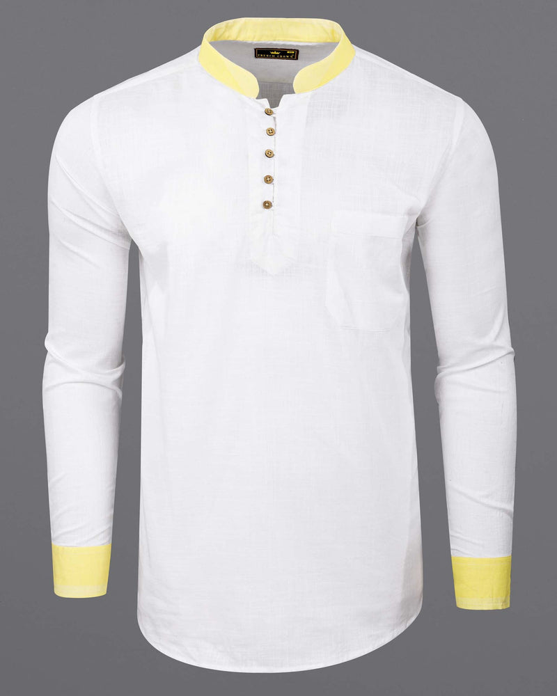 Bright White with yellow cuff collar Luxurious Linen Kurta Shirt 6042-KS-38, 6042-KS-H-38, 6042-KS-39, 6042-KS-H-39, 6042-KS-40, 6042-KS-H-40, 6042-KS-42, 6042-KS-H-42, 6042-KS-44, 6042-KS-H-44, 6042-KS-46, 6042-KS-H-46, 6042-KS-48, 6042-KS-H-48, 6042-KS-50, 6042-KS-H-50, 6042-KS-52, 6042-KS-H-52