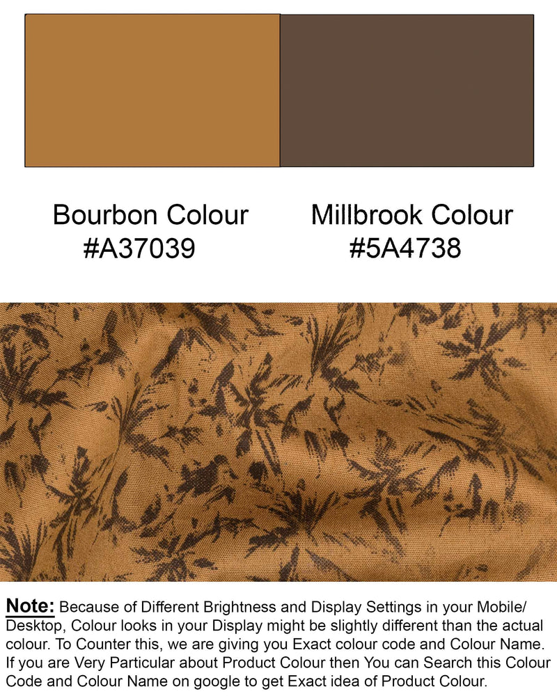 Bourbon Brown faded Leaves Printed Royal Oxford shirt 6185-38, 6185-H-38, 6185-39, 6185-H-39, 6185-40, 6185-H-40, 6185-42, 6185-H-42, 6185-44, 6185-H-44, 6185-46, 6185-H-46, 6185-48, 6185-H-48, 6185-50, 6185-H-50, 6185-52, 6185-H-52