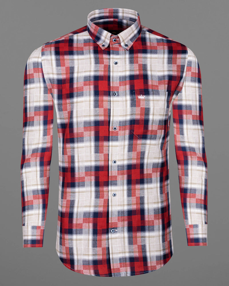 Quicksand and Alizarin Red Twill Plaid Premium Cotton Shirt
