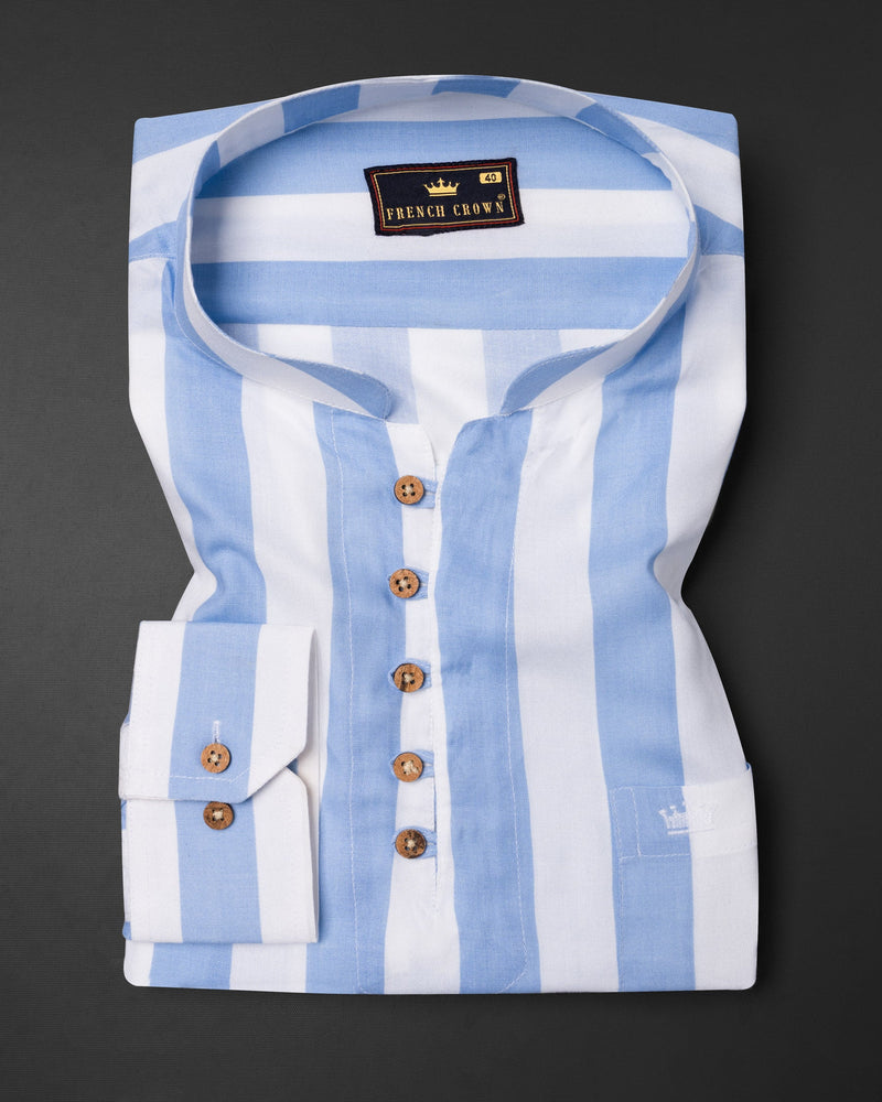 Bright White and Rock Blue Striped Tencel Kurta Shirt 6270-KS-38, 6270-KS-H-38, 6270-KS-39, 6270-KS-H-39, 6270-KS-40, 6270-KS-H-40, 6270-KS-42, 6270-KS-H-42, 6270-KS-44, 6270-KS-H-44, 6270-KS-46, 6270-KS-H-46, 6270-KS-48, 6270-KS-H-48, 6270-KS-50, 6270-KS-H-50, 6270-KS-52, 6270-KS-H-52