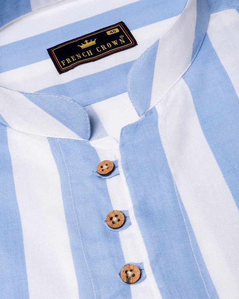 Bright White and Rock Blue Striped Tencel Kurta Shirt 6270-KS-38, 6270-KS-H-38, 6270-KS-39, 6270-KS-H-39, 6270-KS-40, 6270-KS-H-40, 6270-KS-42, 6270-KS-H-42, 6270-KS-44, 6270-KS-H-44, 6270-KS-46, 6270-KS-H-46, 6270-KS-48, 6270-KS-H-48, 6270-KS-50, 6270-KS-H-50, 6270-KS-52, 6270-KS-H-52