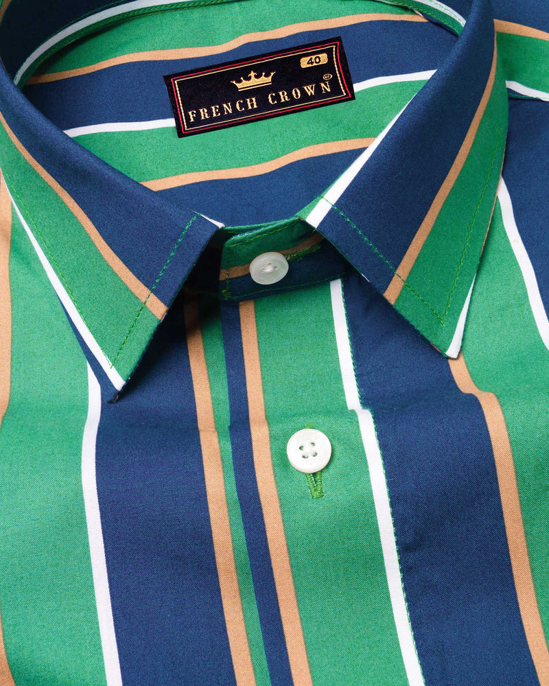 Astronaut Blue with Jungle Green Striped Premium Cotton Shirt