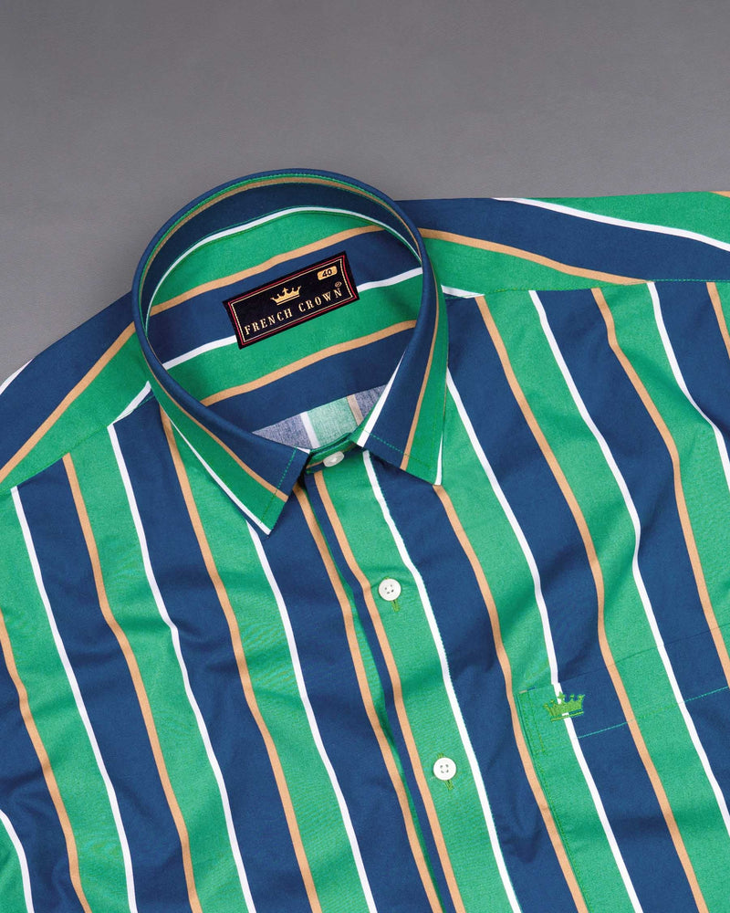 Astronaut Blue with Jungle Green Striped Premium Cotton Shirt