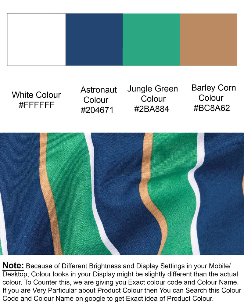 Astronaut Blue with Jungle Green Striped Premium Cotton Shirt
