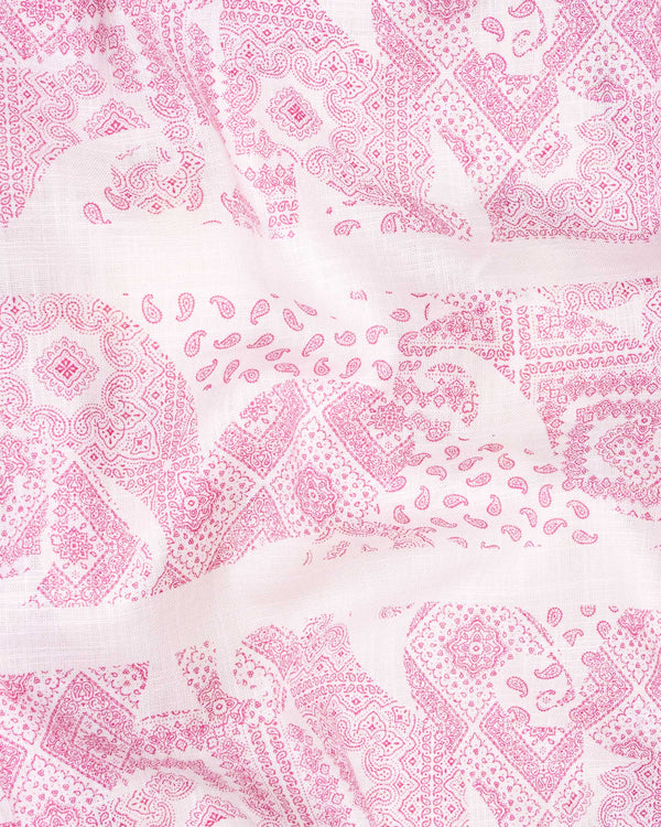 Amour Pink Ancient Paisleys Printed Luxurious Linen Shirt