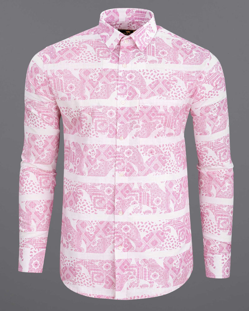 Amour Pink Ancient Paisleys Printed Luxurious Linen Shirt
