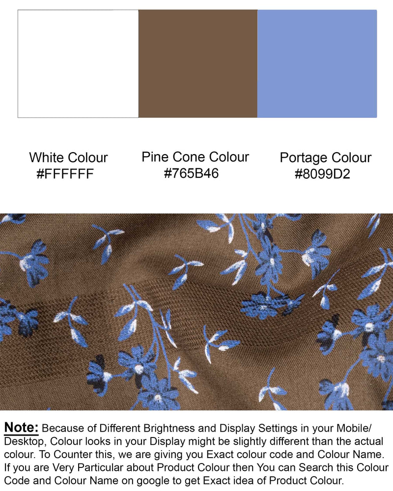 Pine Cone Brown Floral Printed Dobby Premium Giza Cotton Shirt