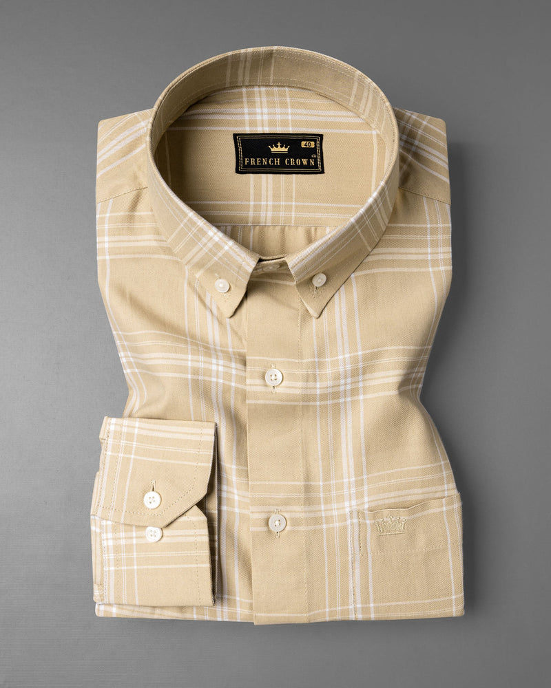 Winter Hazel Brown Twill Windowpane Premium Cotton Shirt