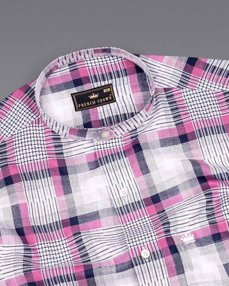 Bright White with Hopbush Pink Twill Plaid Premium Cotton Shirt