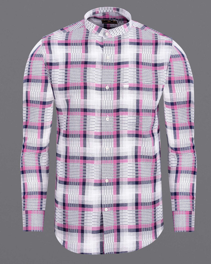 Bright White with Hopbush Pink Twill Plaid Premium Cotton Shirt