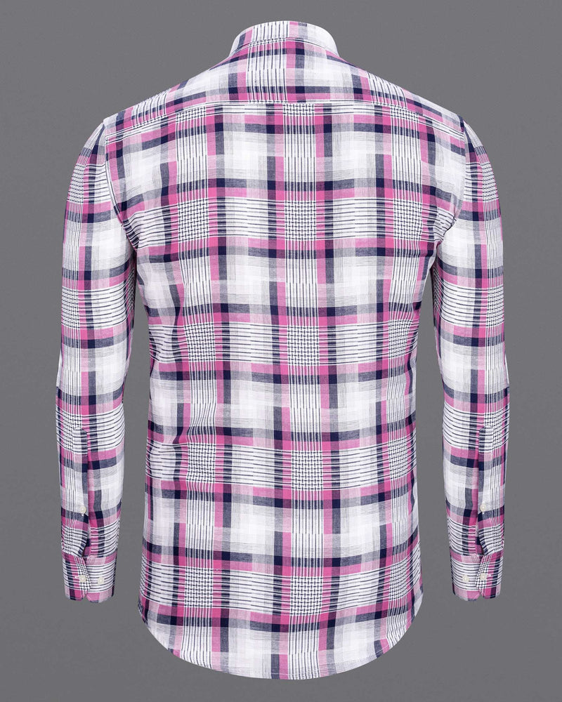 Bright White with Hopbush Pink Twill Plaid Premium Cotton Shirt