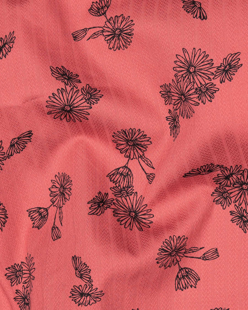 Dark Terra Cotta Floral Printed Dobby Textured Premium Giza Cotton Shirt