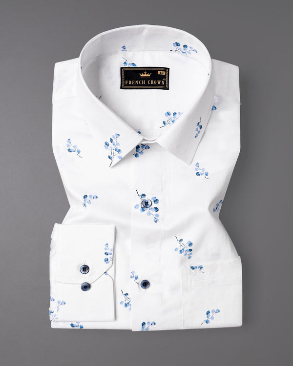 Bright White Floral Printed Super Soft Premium Cotton Shirt