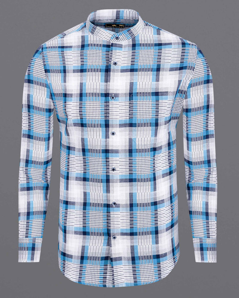 White and Shakespeare Blue Twill Plaid Premium Cotton Shirt
