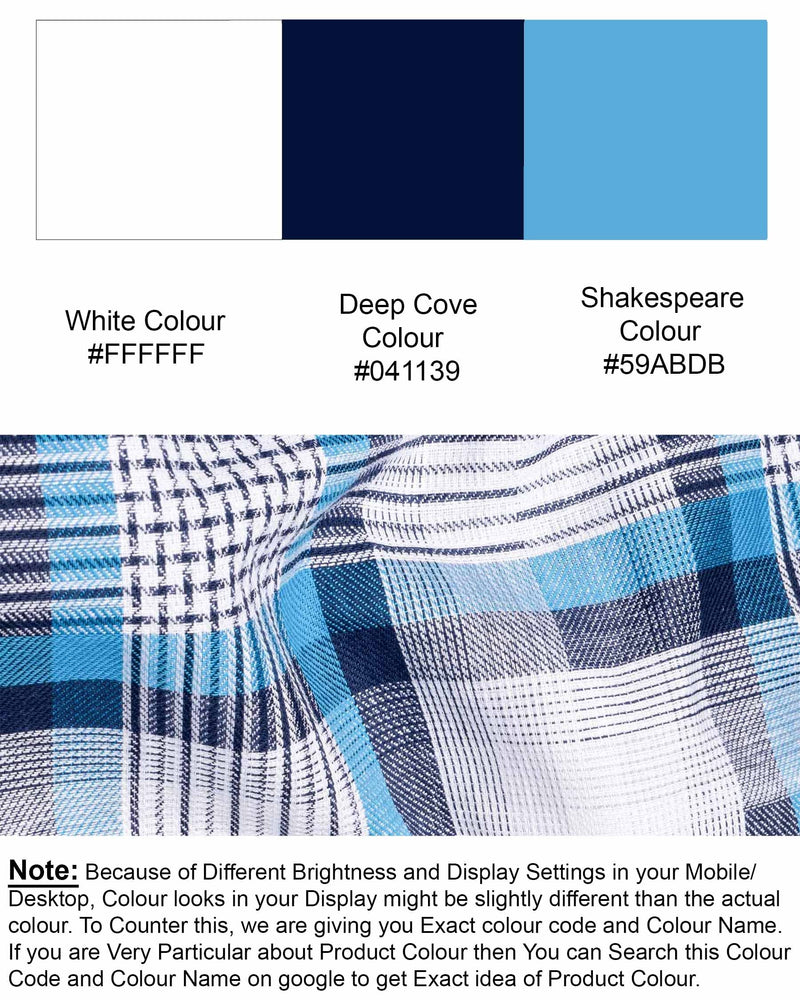 White and Shakespeare Blue Twill Plaid Premium Cotton Shirt