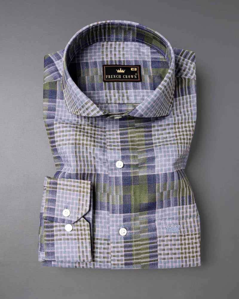 Comet Blue Twill Checkered Premium Cotton Shirt