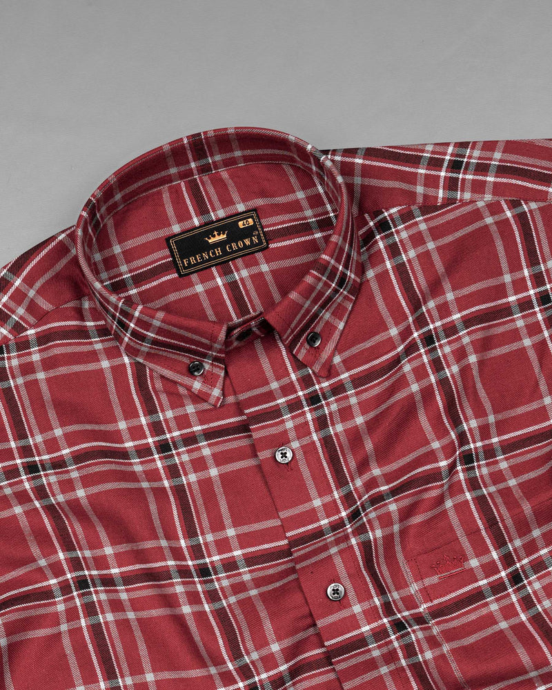 Cordovan Red Twill Windowpane Premium Cotton Shirt