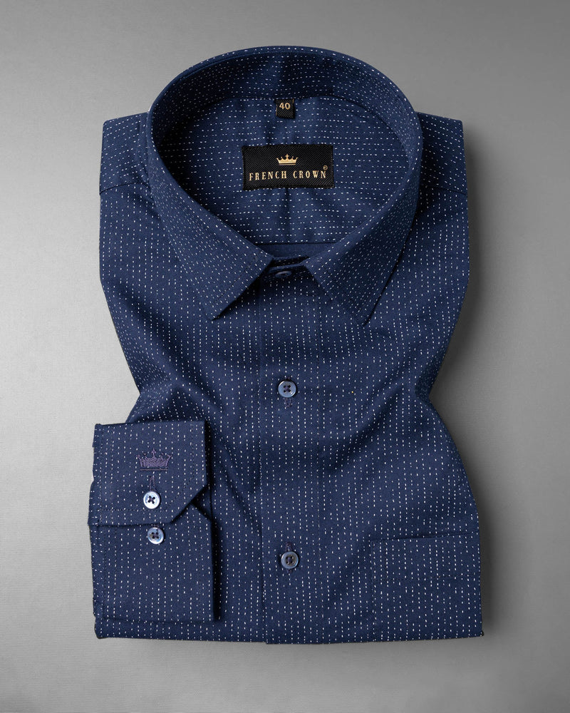Tuna Blue Textured Twill Premium Cotton Shirt