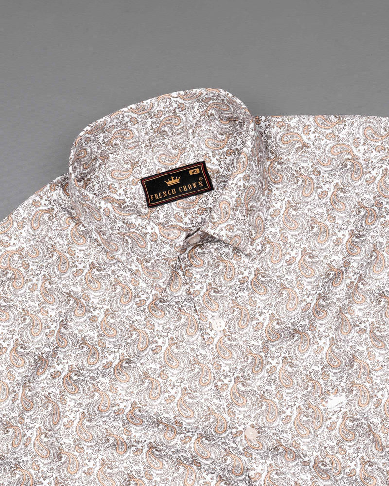 Bright White Paisley Printed Luxurious Satin Shirt