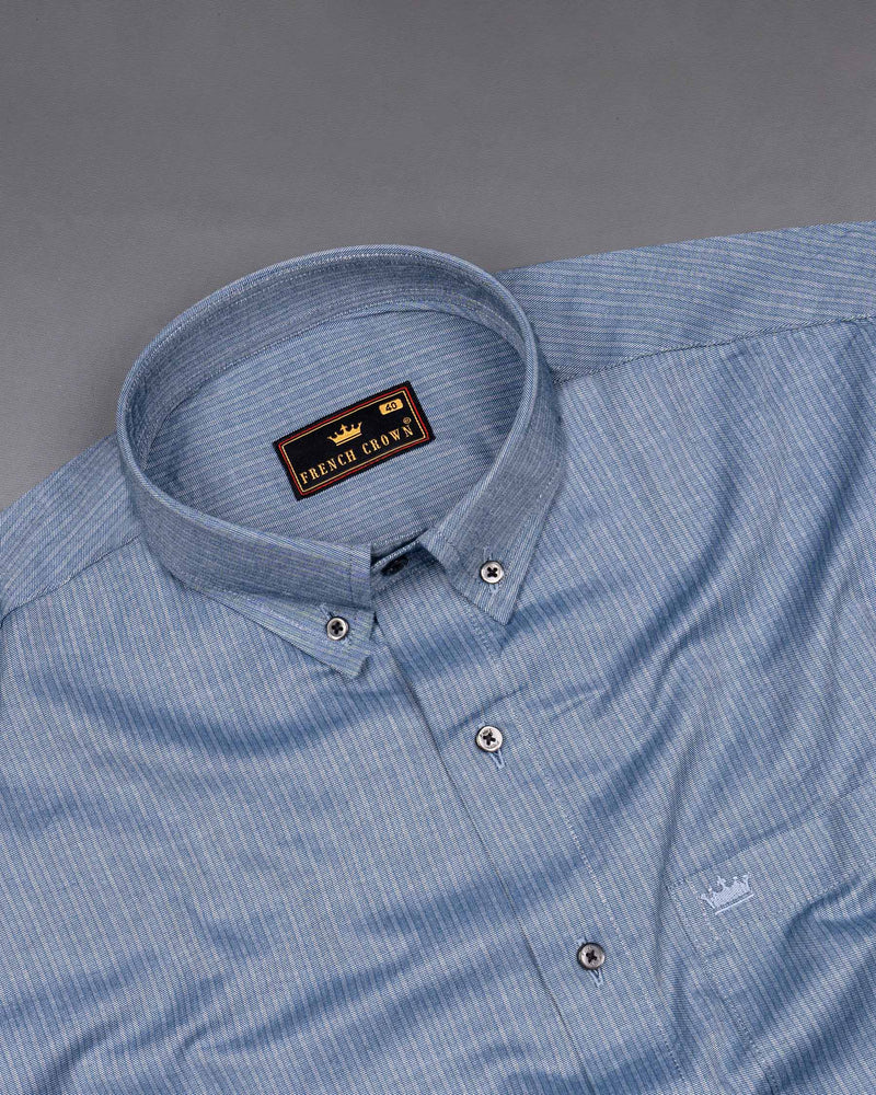 Cadet Blue Twill Striped Textured Premium Cotton Shirt
