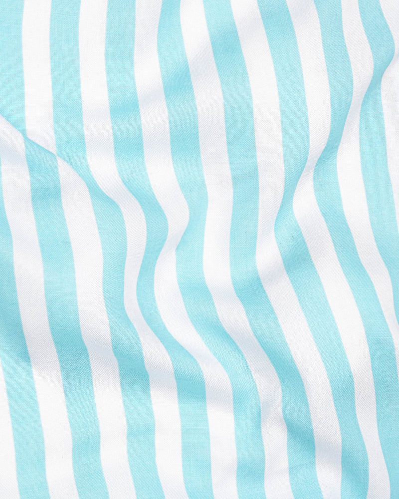 Aqua Blue and White Striped Tencel Shirt