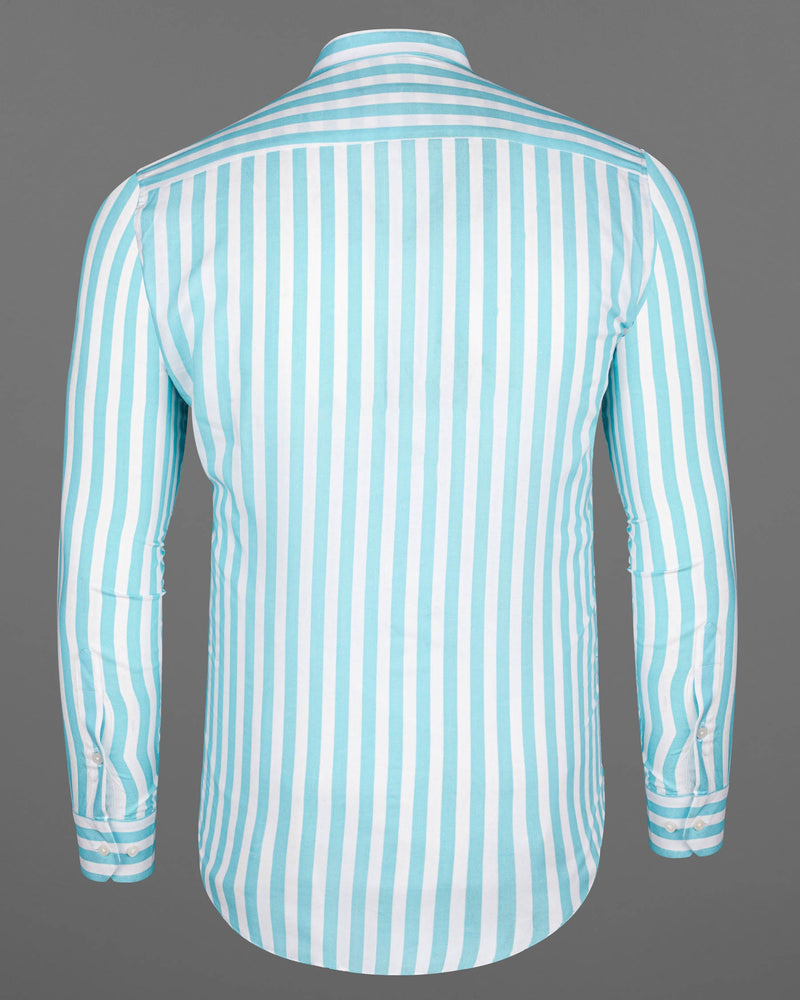 Aqua Blue and White Striped Tencel Shirt