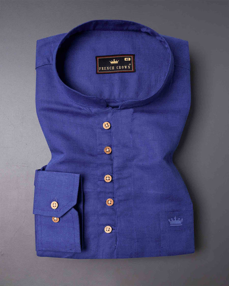 Chambray Blue Luxurious Linen Kurta Shirt