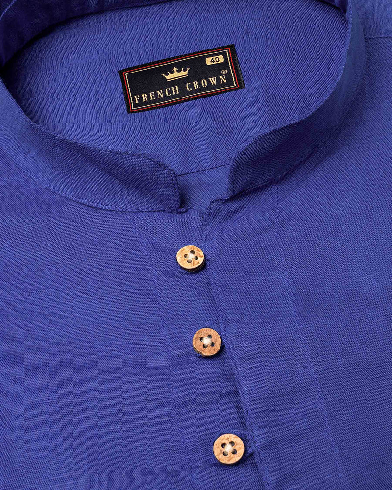 Chambray Blue Luxurious Linen Kurta Shirt