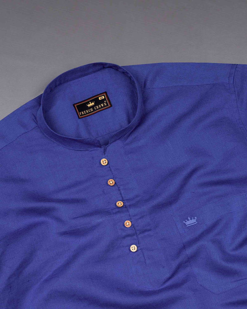 Chambray Blue Luxurious Linen Kurta Shirt