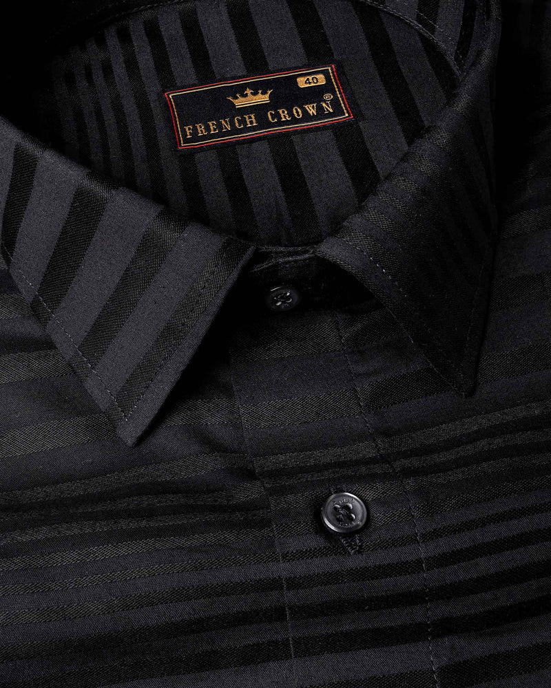 Jade Black Striped Dobby Textured Premium Giza Cotton Shirt  6437-BLK-38, 6437-BLK-H-38, 6437-BLK-39, 6437-BLK-H-39, 6437-BLK-40, 6437-BLK-H-40, 6437-BLK-42, 6437-BLK-H-42, 6437-BLK-44, 6437-BLK-H-44, 6437-BLK-46, 6437-BLK-H-46, 6437-BLK-48, 6437-BLK-H-48, 6437-BLK-50, 6437-BLK-H-50, 6437-BLK-52, 6437-BLK-H-52